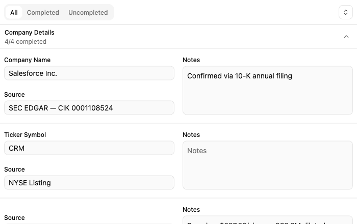 Source documentation fields